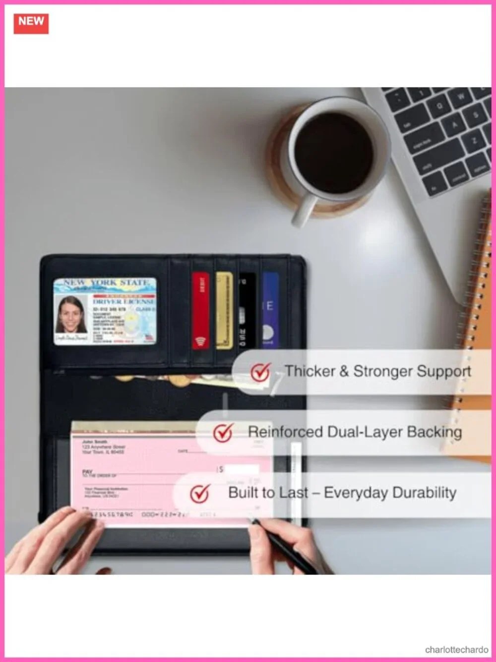 Oversized Checkbook Cover RFID Blocking PU Leather Zipper Pocket Wallet